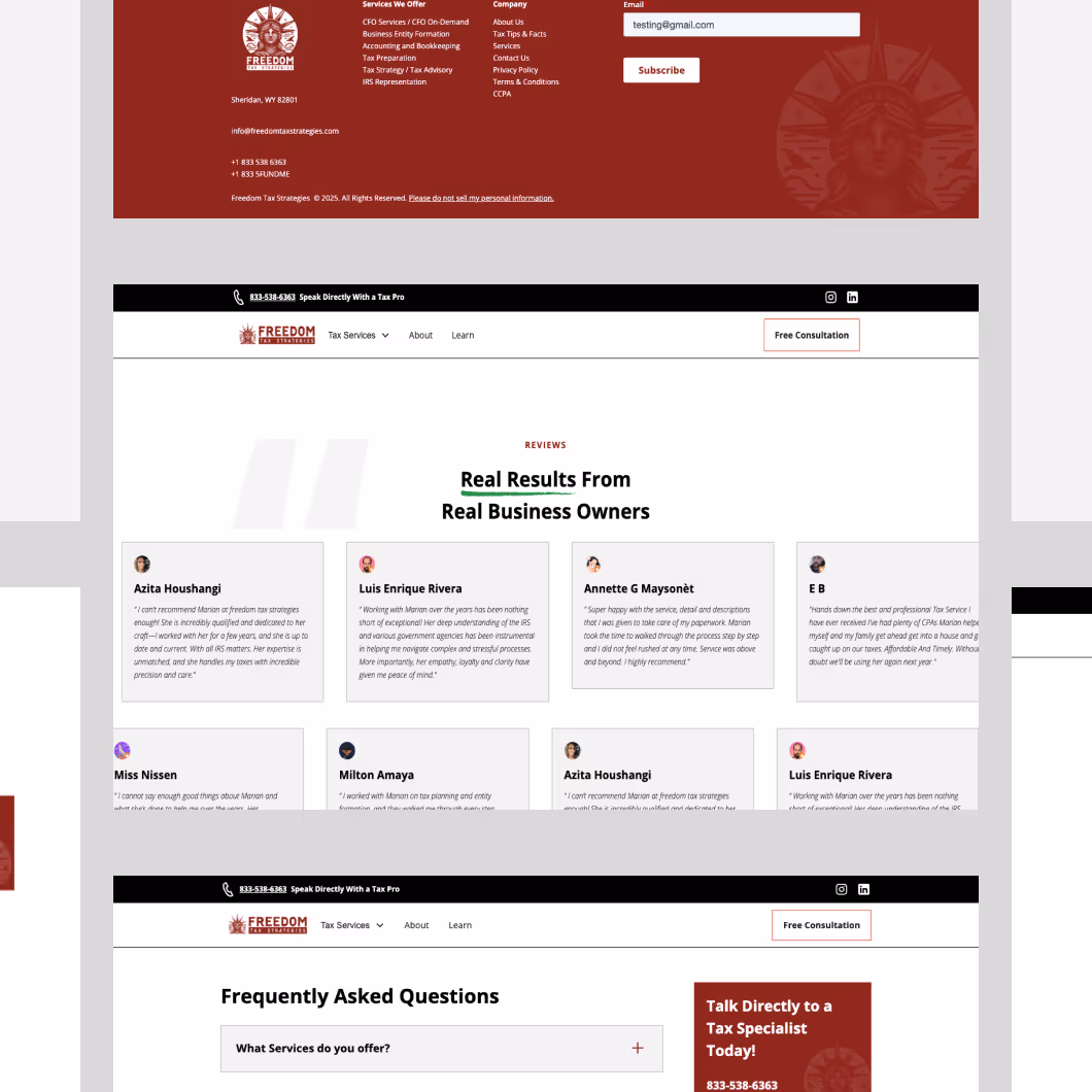 Freedom Tax Strategies service page design