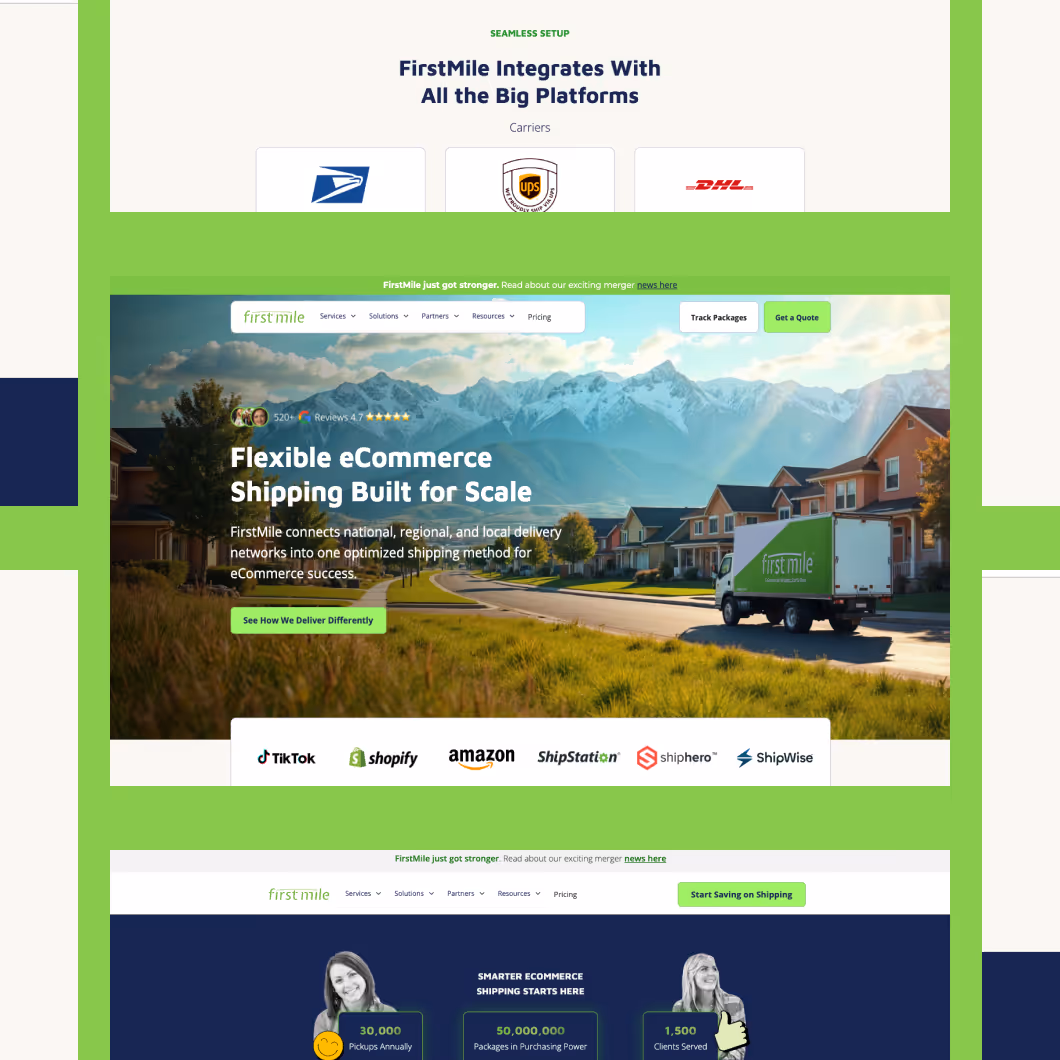 FirstMile website page designs