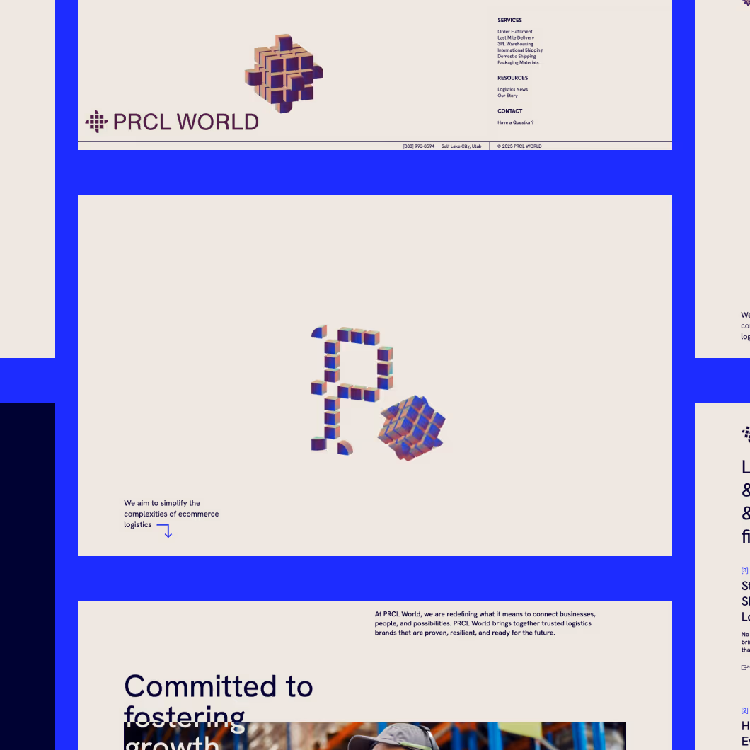 PRCL World website page designs