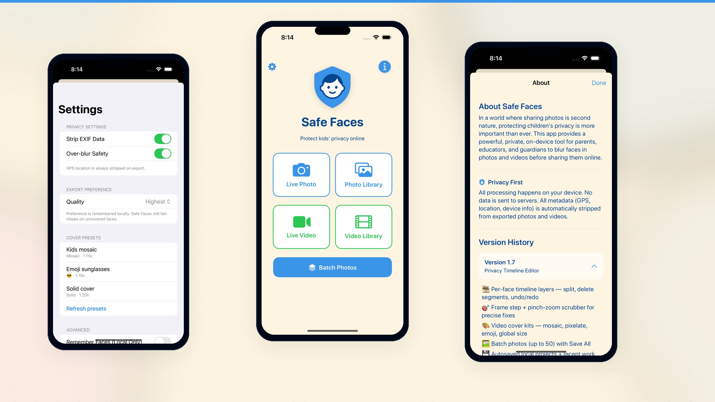 Safe Faces interface system across editor, controls, and settings