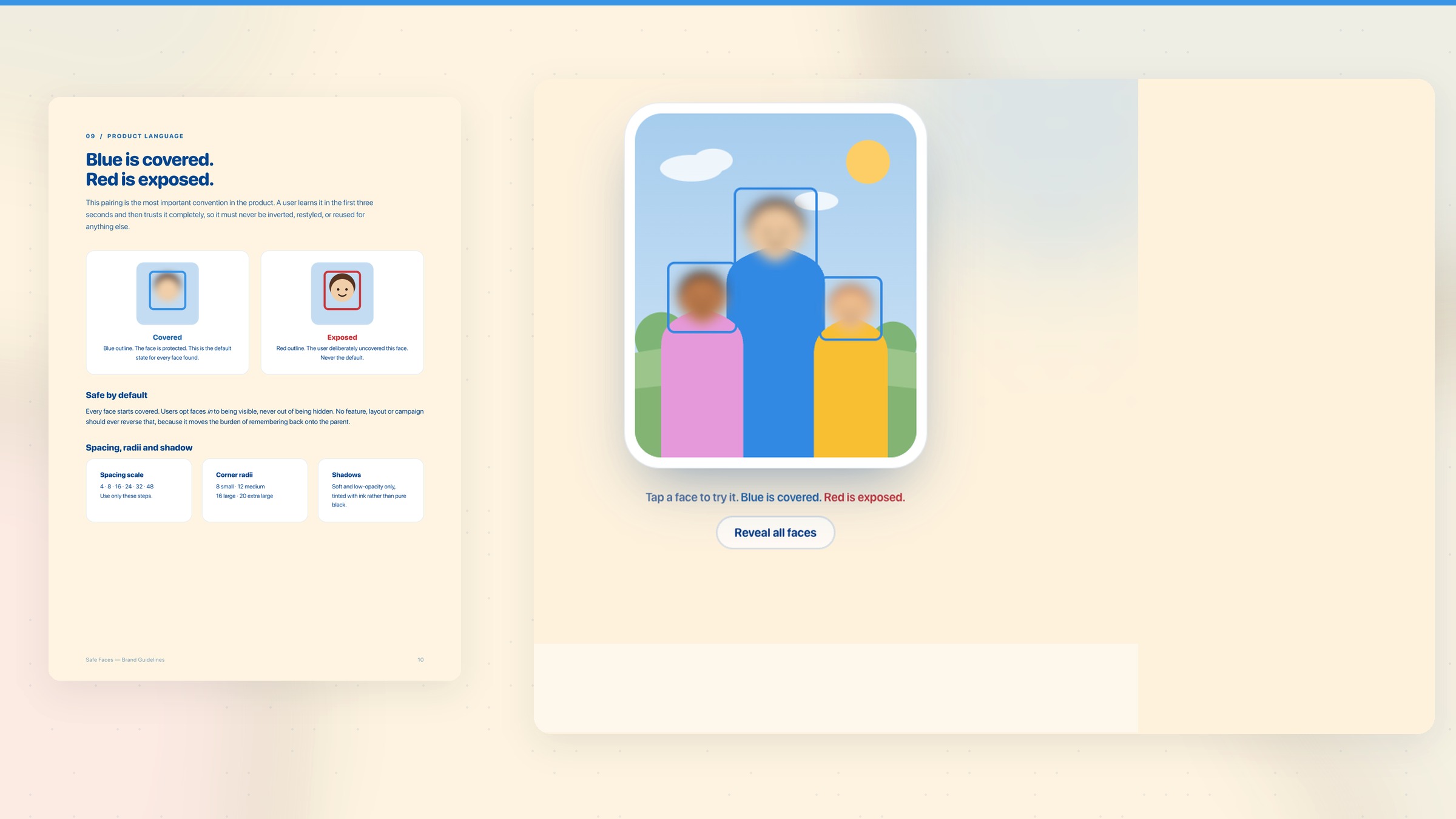 Safe Faces interactive demo with illustrated characters
