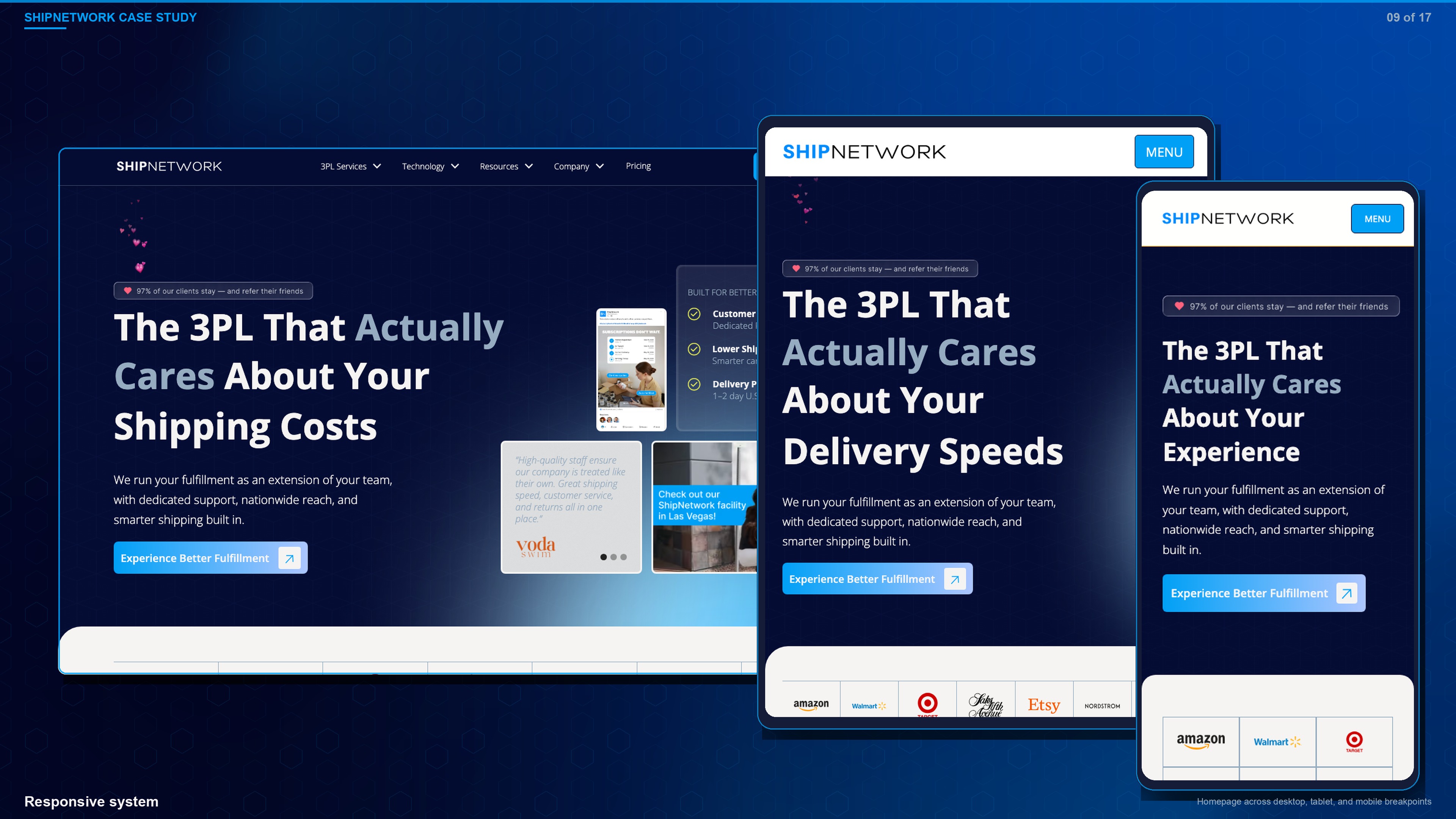 ShipNetwork responsive homepage across desktop, tablet, and mobile